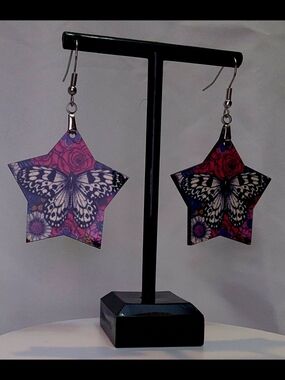 Star Butterfly Drop Earrings in Purple and Pink